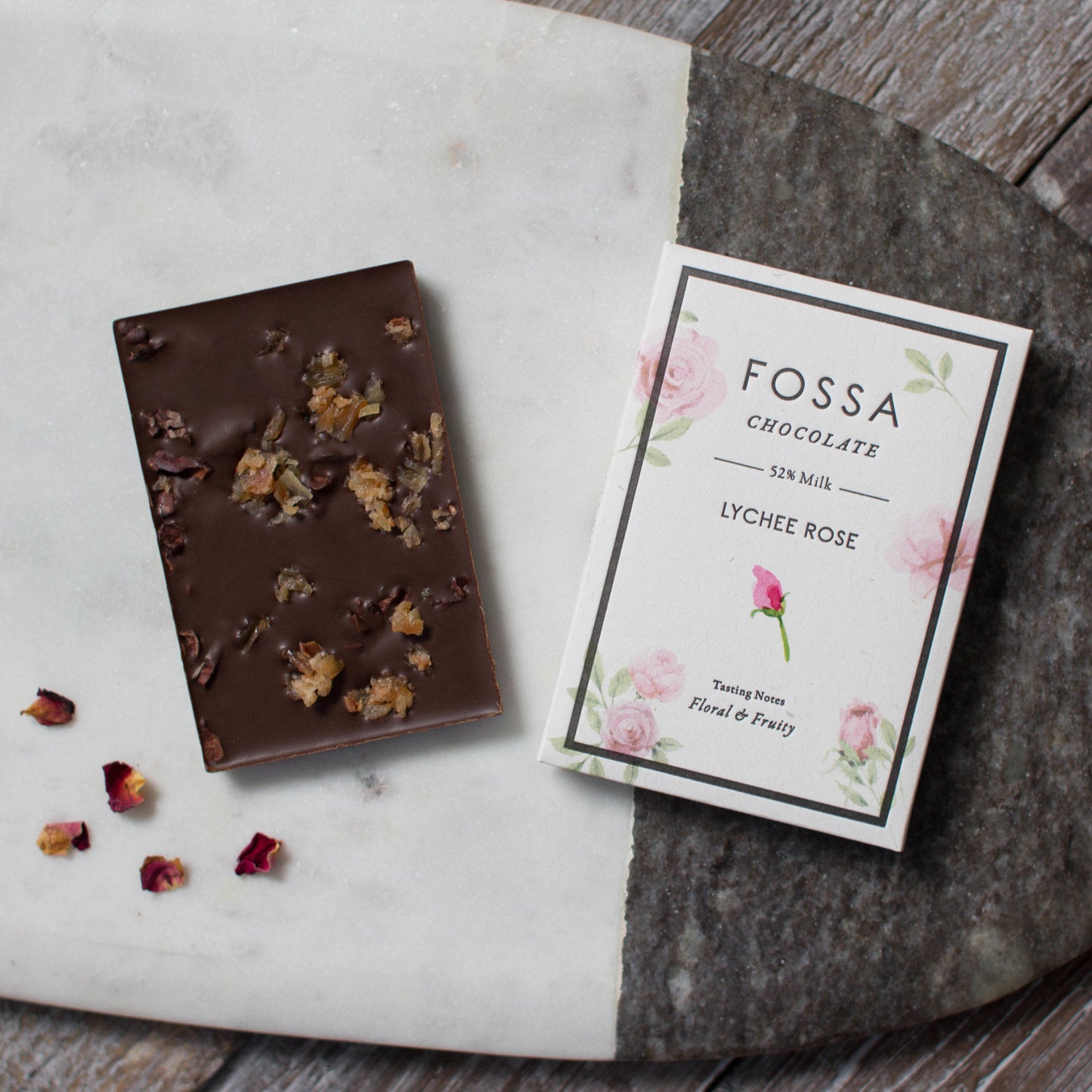 Fossa Lychee Rose Dark Milk Chocolate